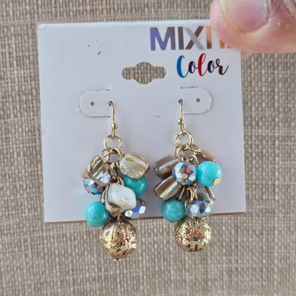 Mixit Color Women Earrings Drop Down Multi Color Beads Fashion Jewelry NWT